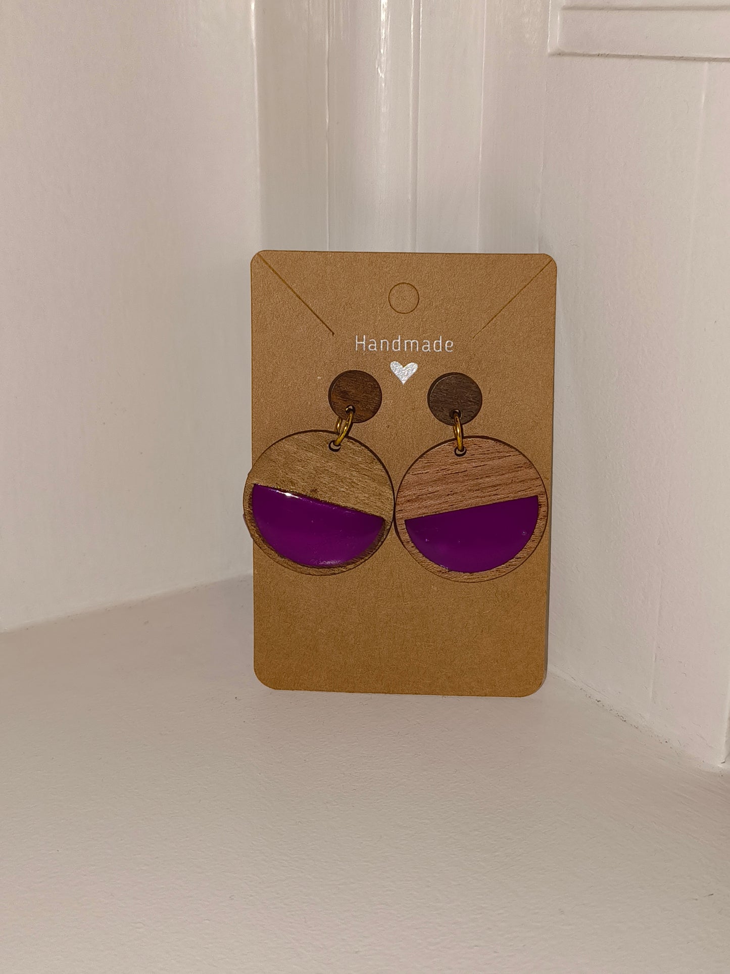 Wooden Dangle Stud Earrings (Purple) image 1