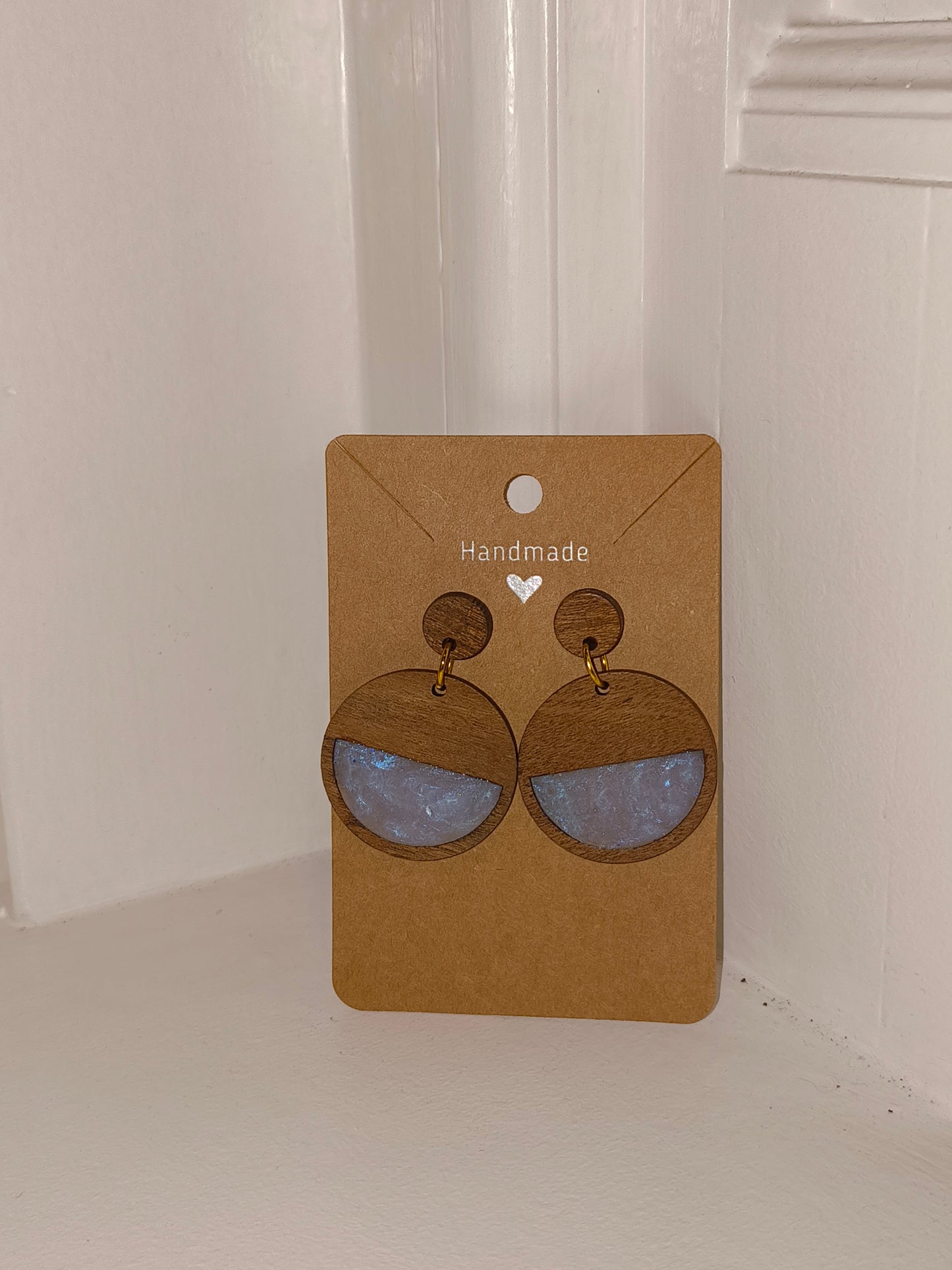 Wooden Dangle Stud Earrings (Shimmer) image 0