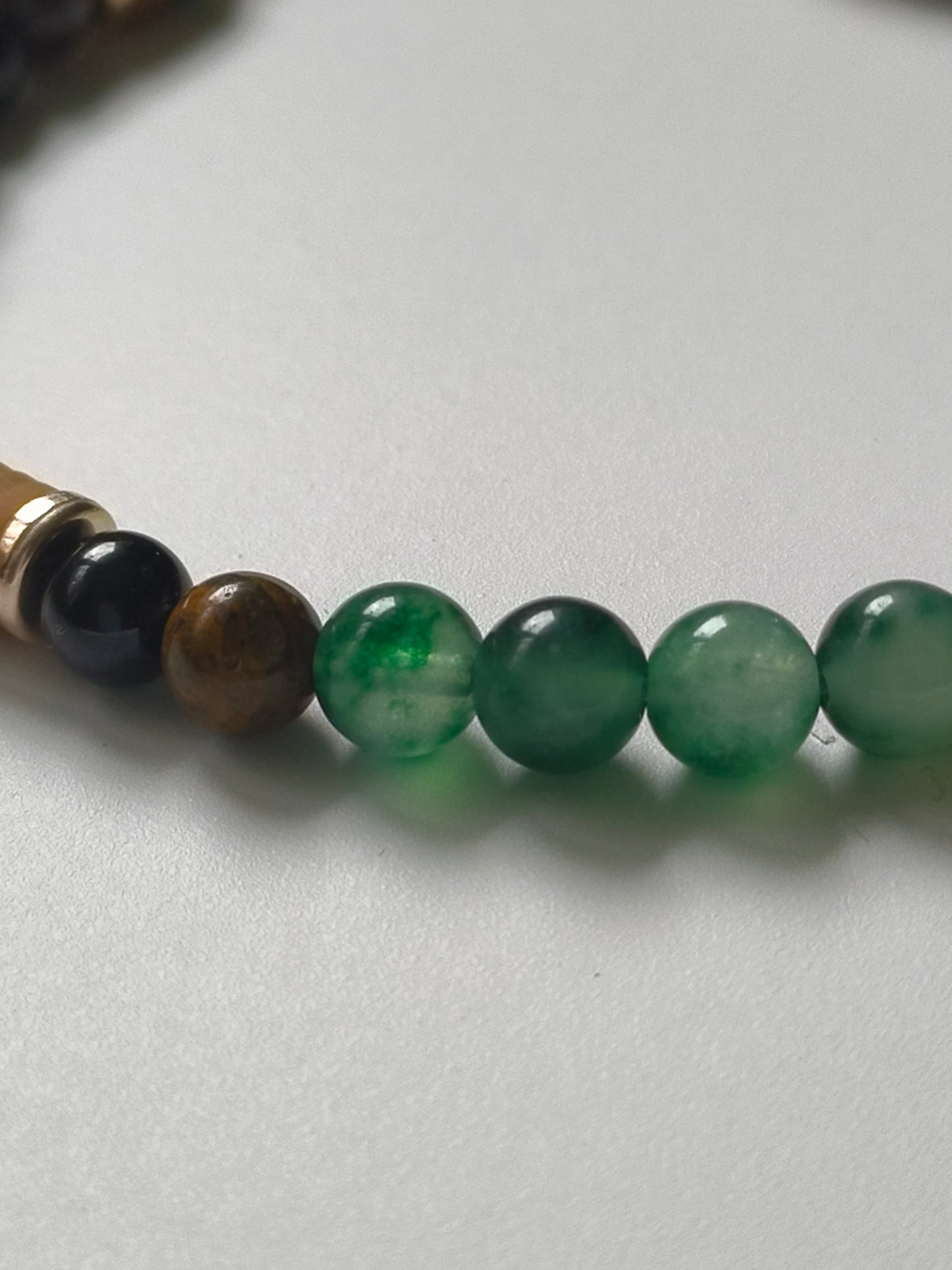 Earthbound Flame – Green Chalcedony, Tiger Eye & Obsidian Bracelet