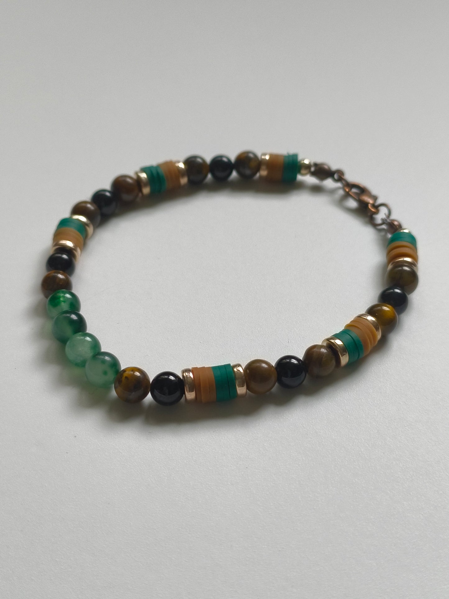 Earthbound Flame – Green Chalcedony, Tiger Eye & Obsidian Bracelet