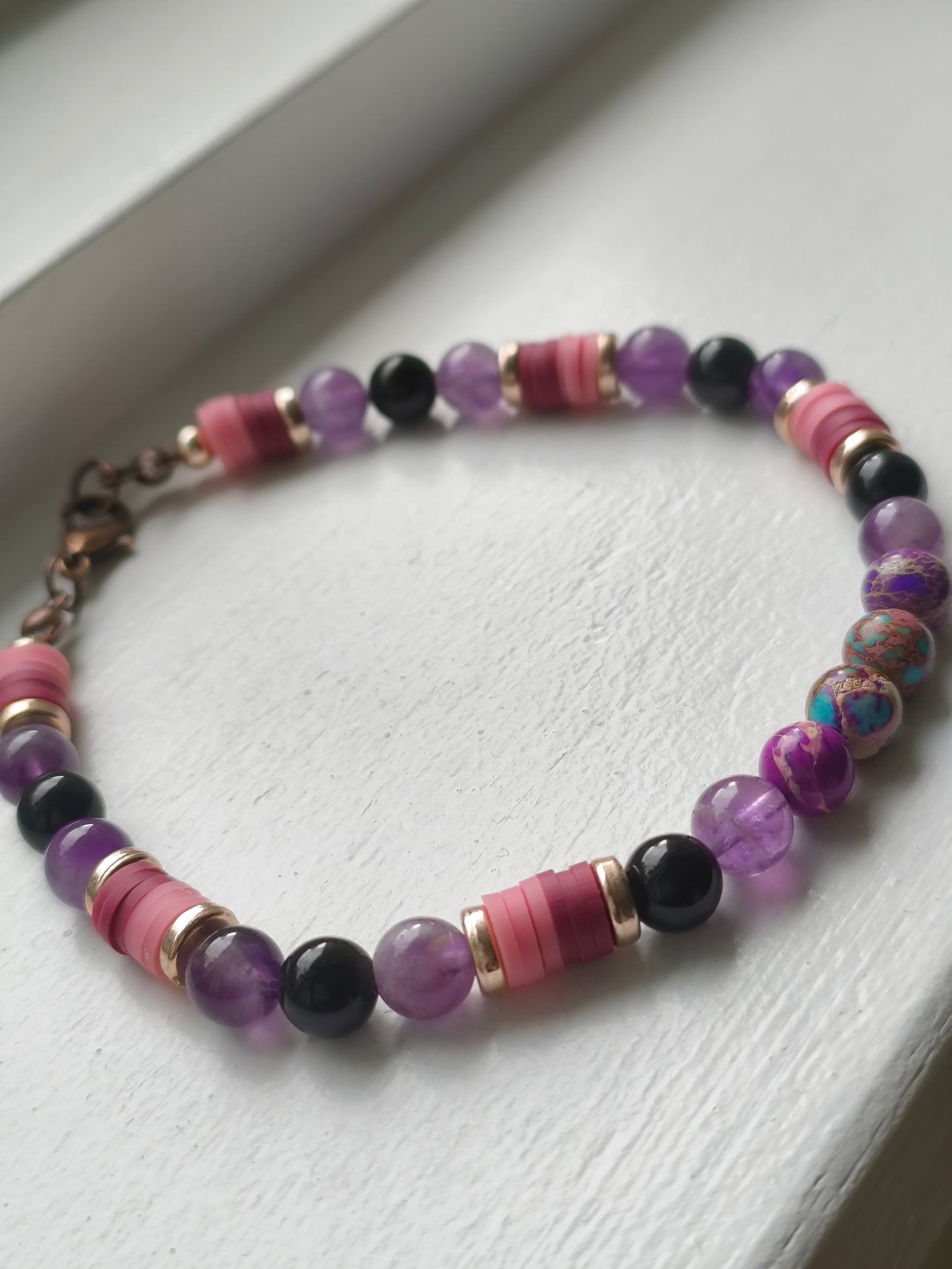 Velvet Eclipse - Sea Sediment Jasper, Amethyst and Obsidian Bracelet