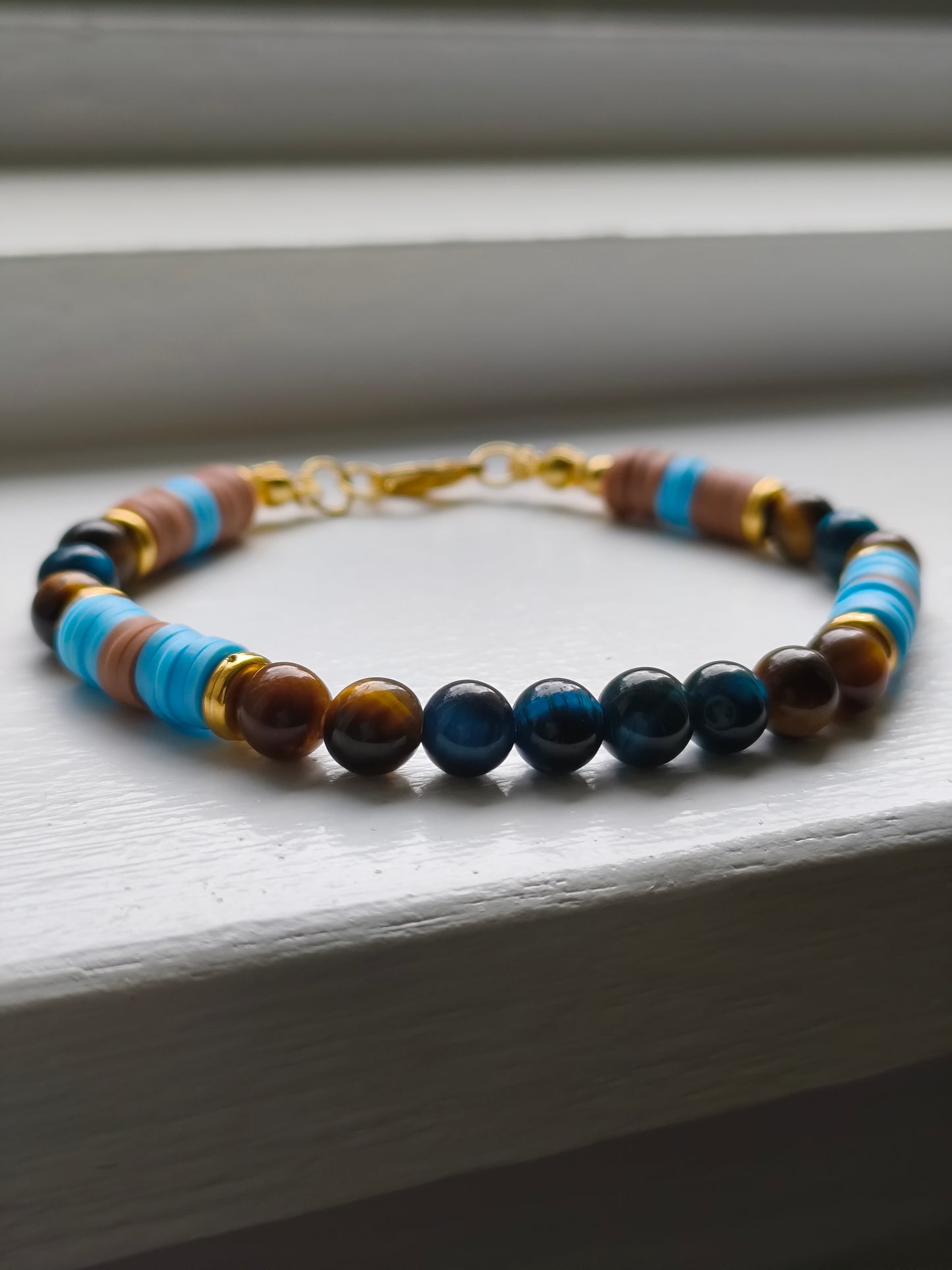 Sun kissed Horizon - Lake Blue Tigers Eye & Yellow Tigers Eye Beaded Bracelet