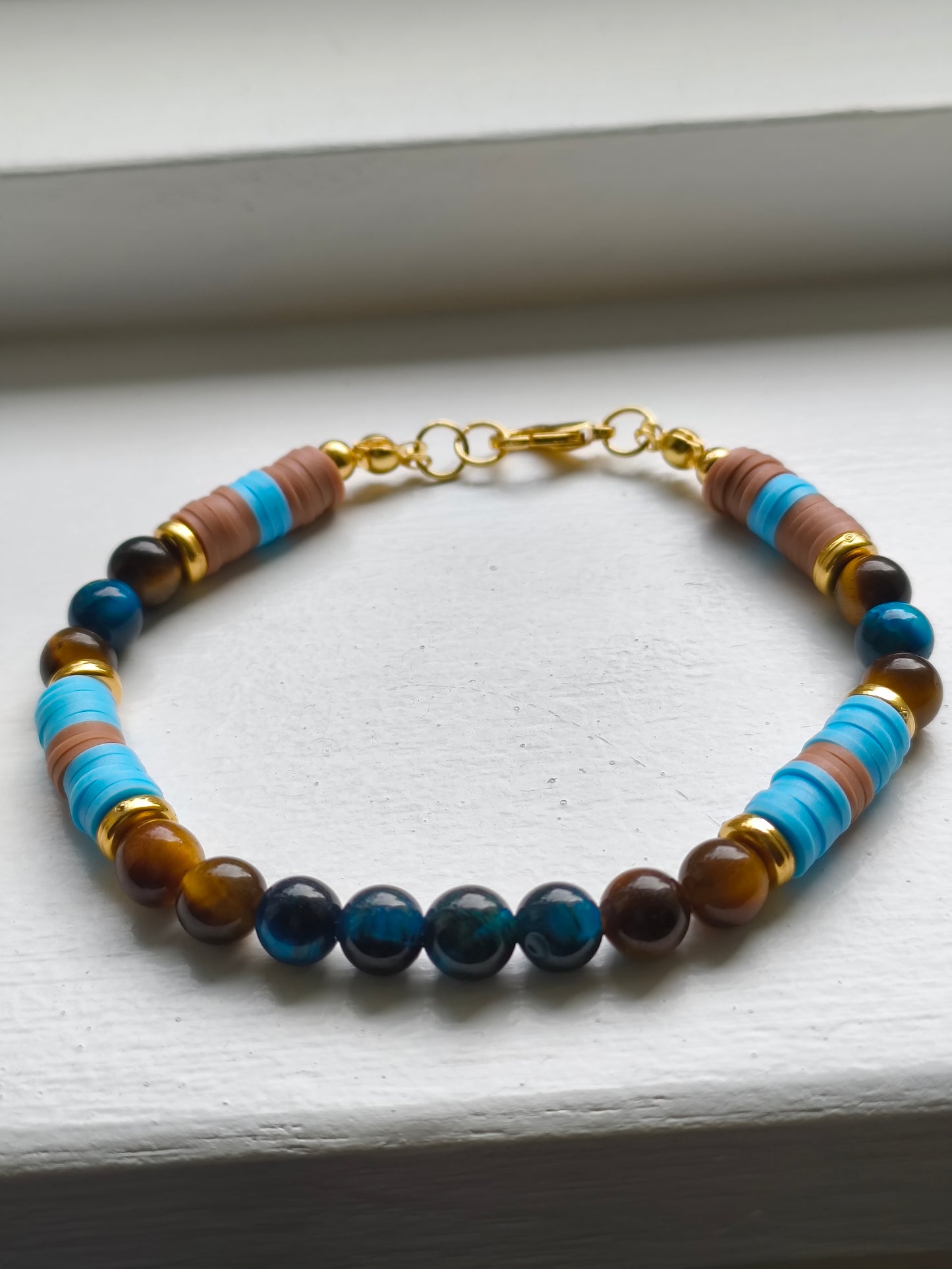 Sun kissed Horizon - Lake Blue Tigers Eye & Yellow Tigers Eye Beaded Bracelet