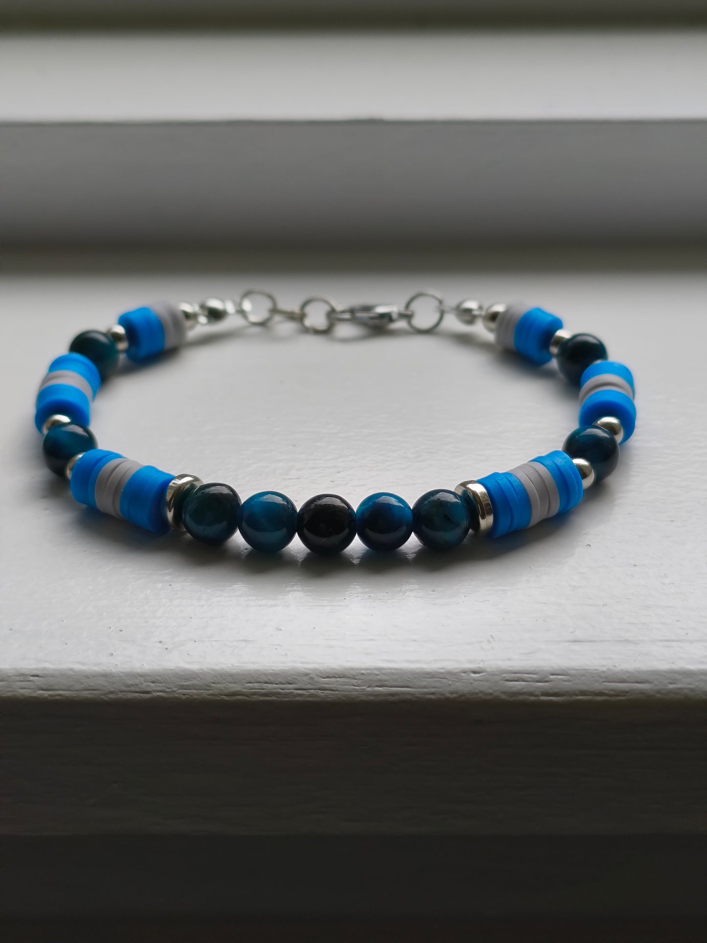 Moonlit Depths - Lake Blue Tigers Eye Beaded Bracelet