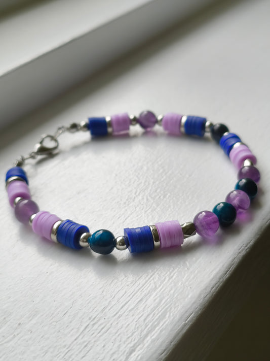 Ocean Twilight - Lake Blue Tigers Eye & Amethyst Bracelet