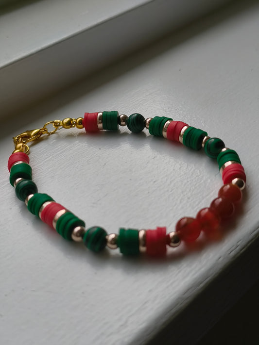 Forest Ember - Malachite & Red Agate Bracelet