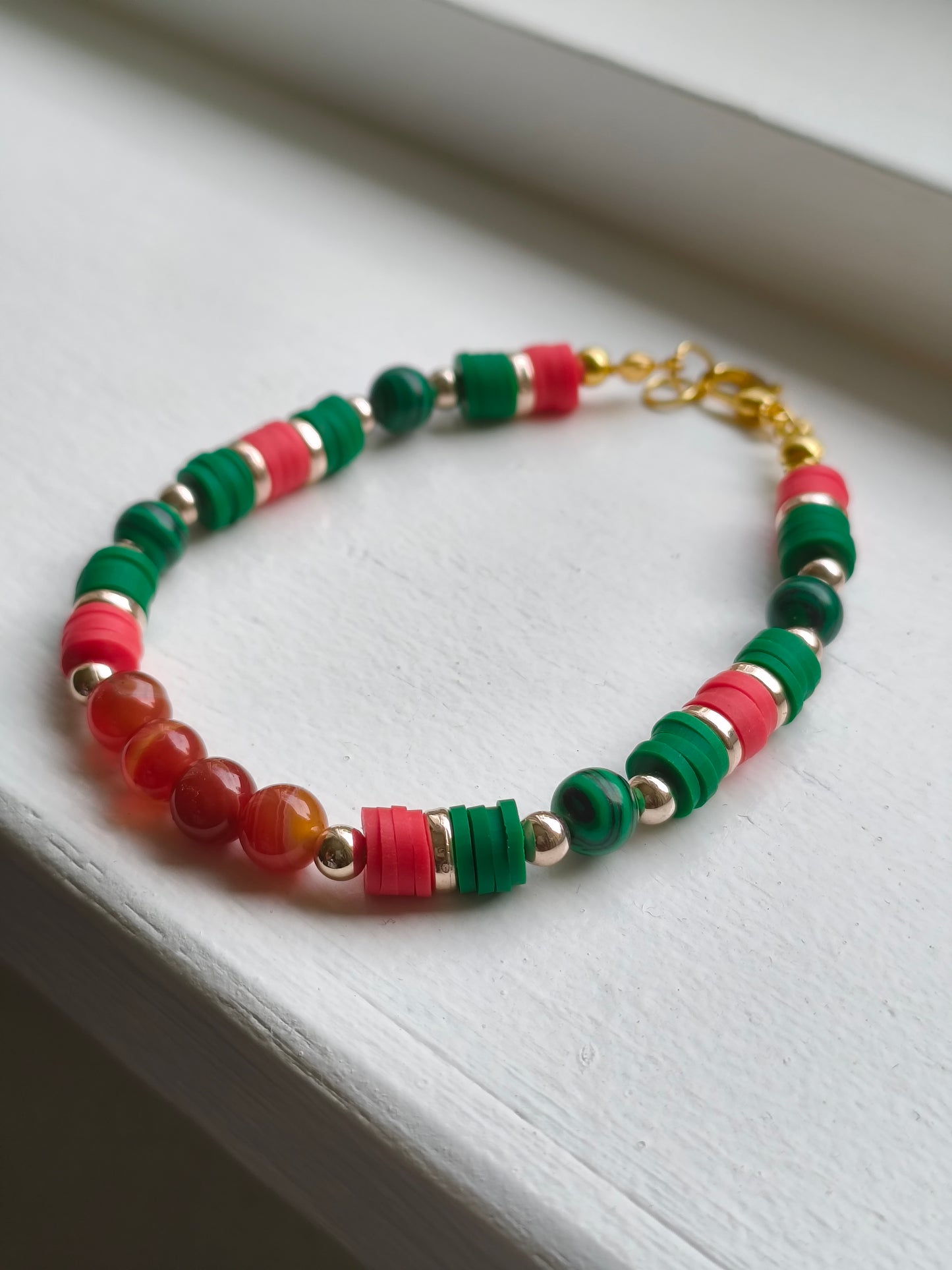 Forest Ember - Malachite & Red Agate Bracelet