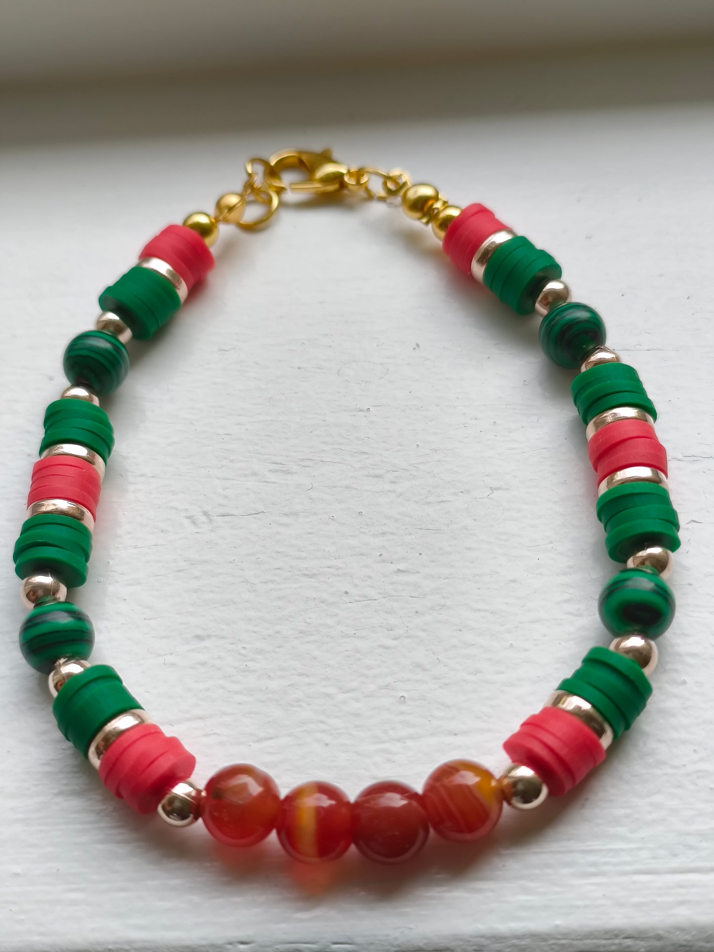 Forest Ember - Malachite & Red Agate Bracelet