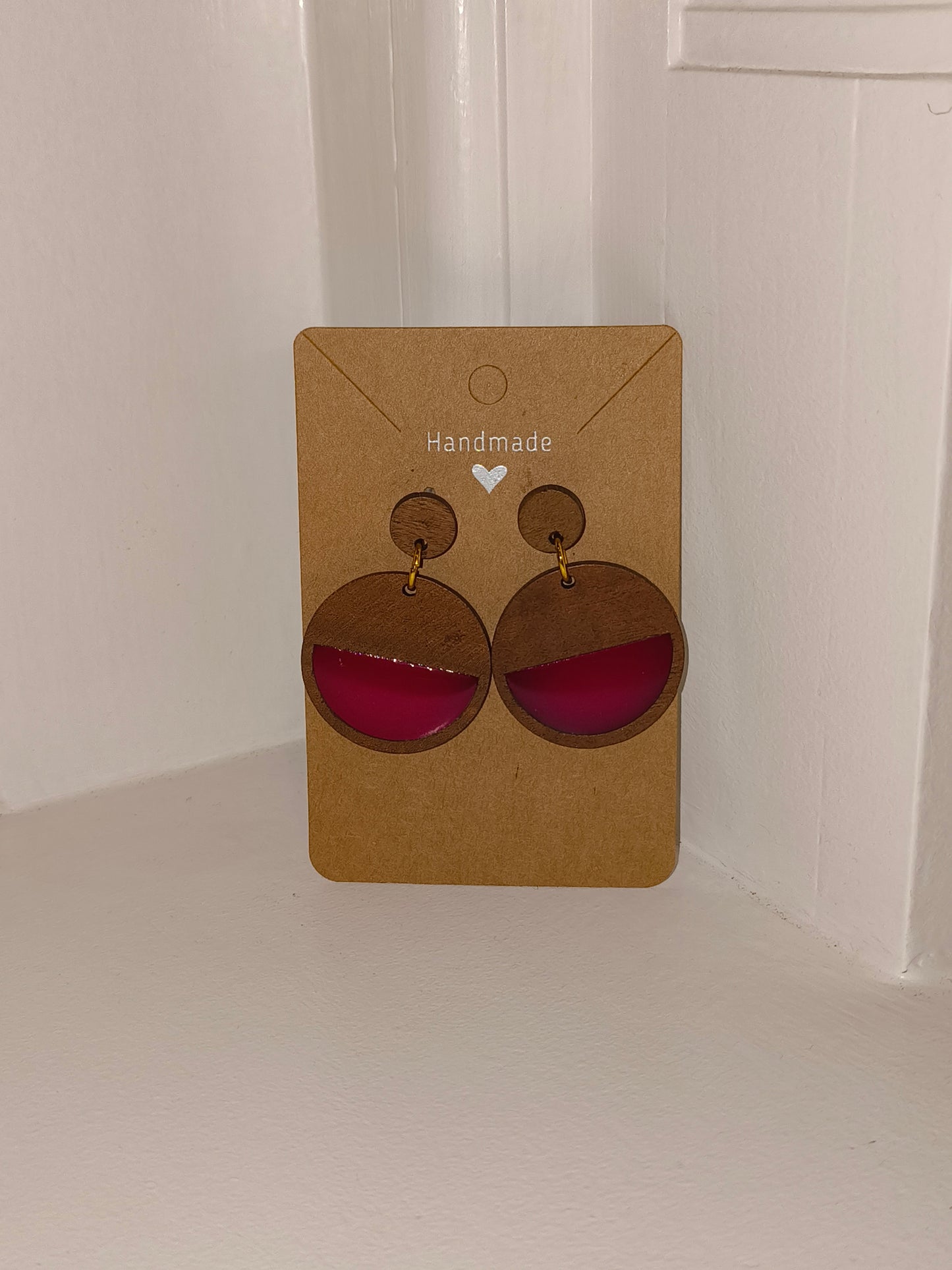 Wooden Dangle Stud Earrings (Red) image 3