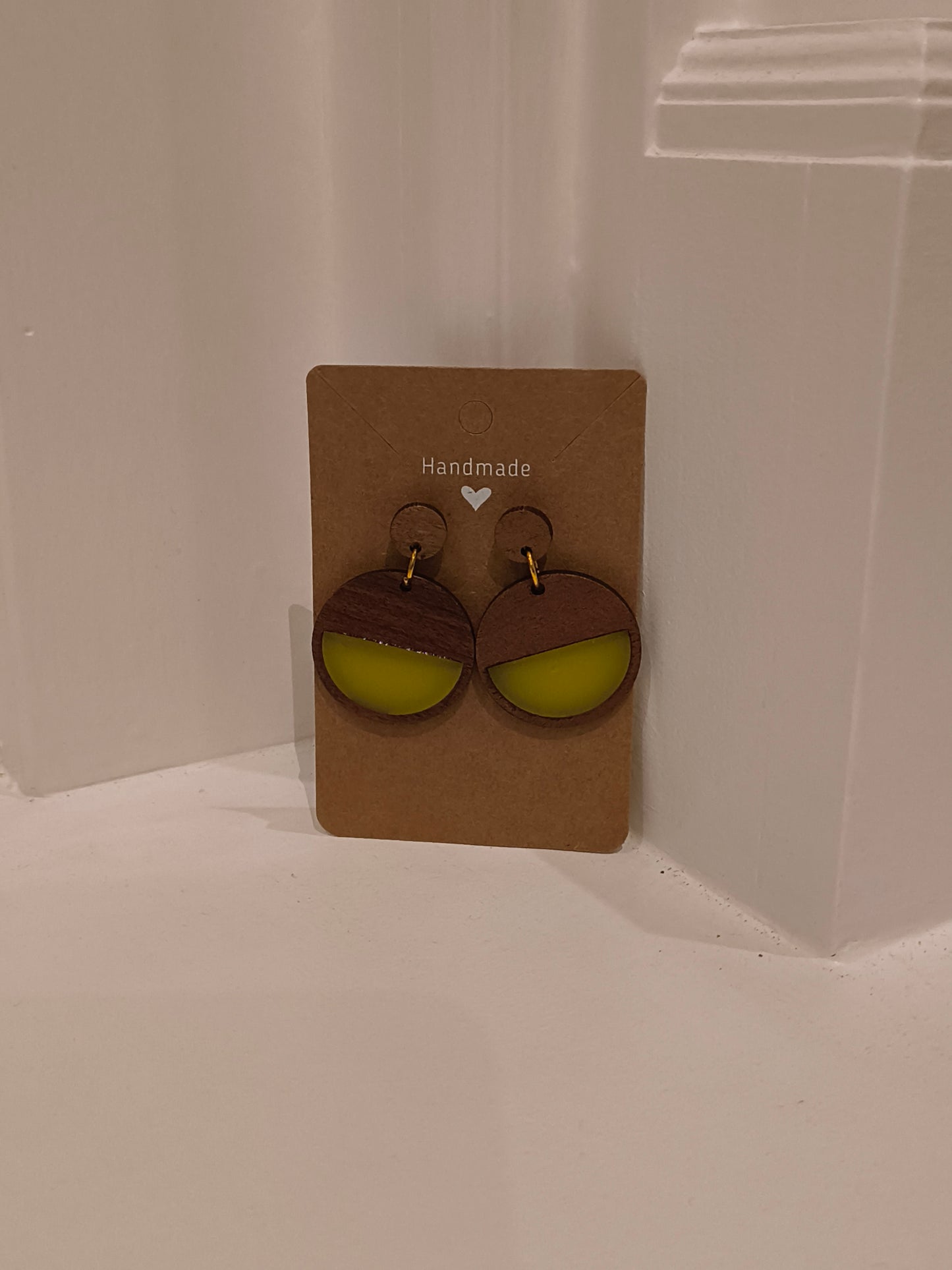 Wooden Dangle Stud Earrings (Yellow) image 0