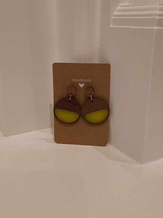 Wooden Dangle Stud Earrings (Yellow) image 0