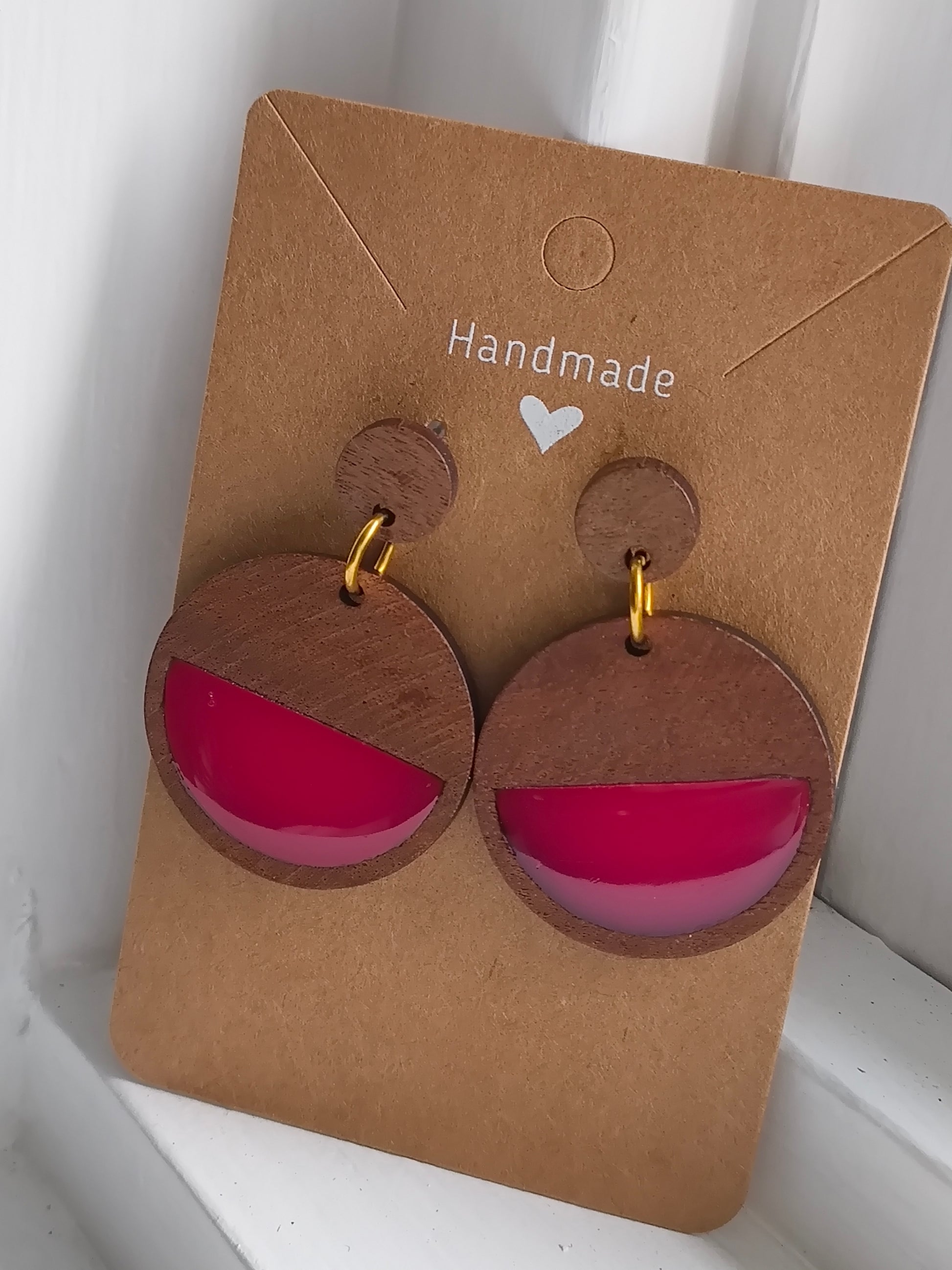 Wooden Dangle Stud Earrings (Red) image 1