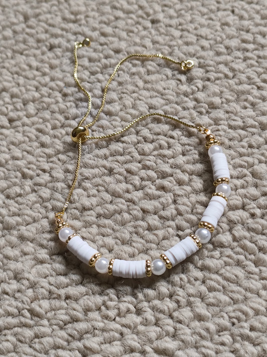 White and Gold Clay bead bracelet  image 1