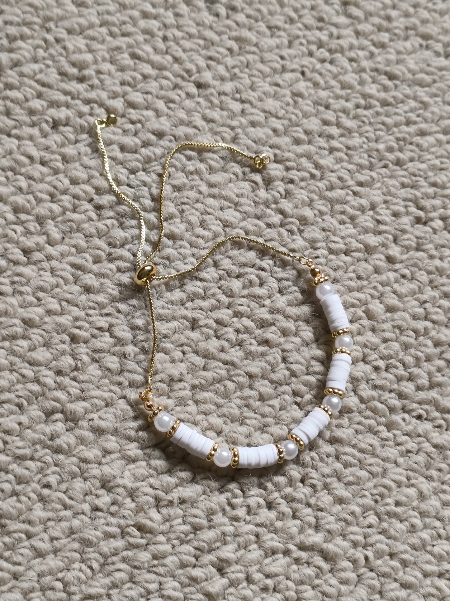 White and Gold Clay bead bracelet  image 3
