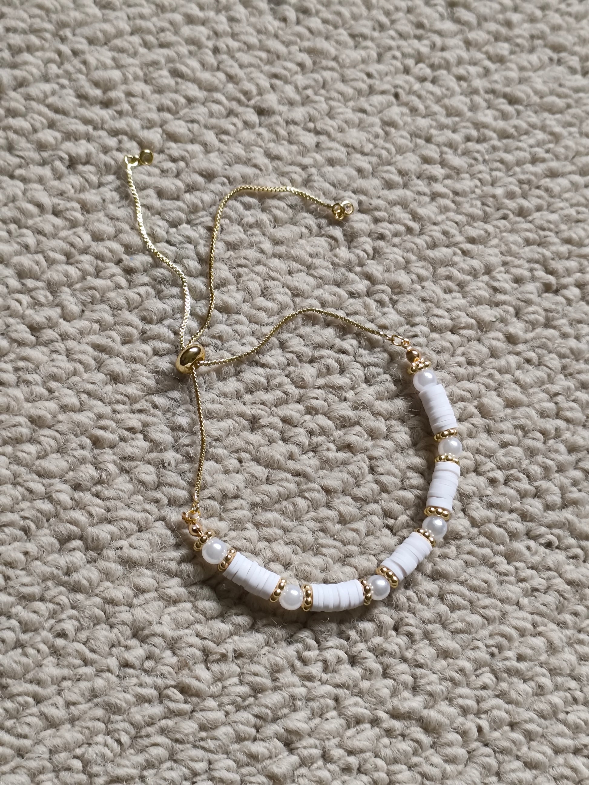 White and Gold Clay bead bracelet  image 3
