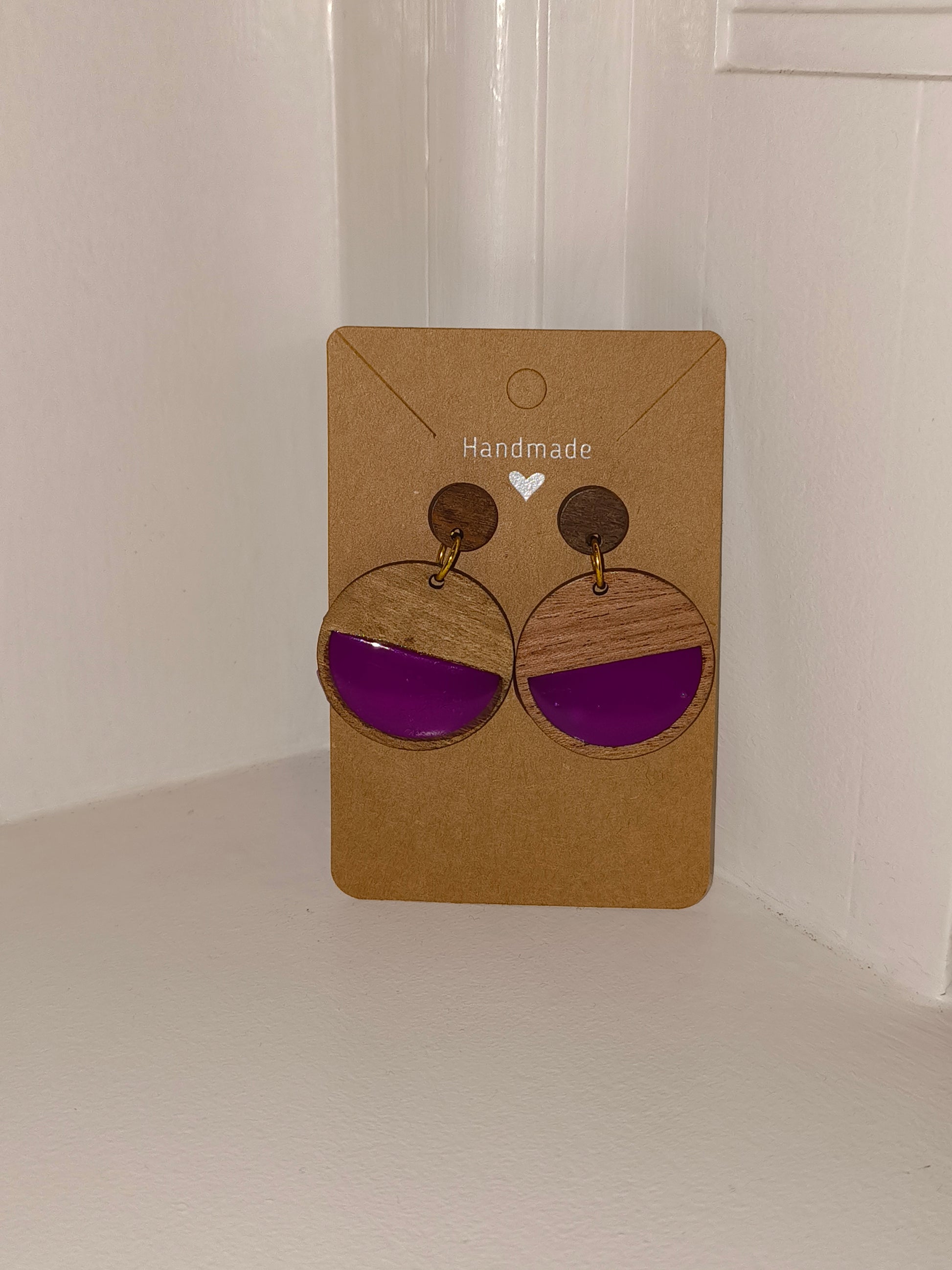Wooden Dangle Stud Earrings (Purple) image 1