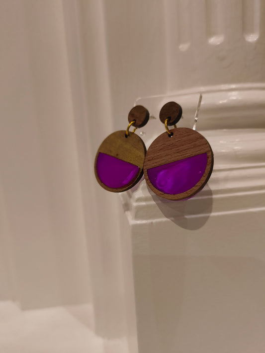 Wooden Dangle Stud Earrings (Purple) image 0