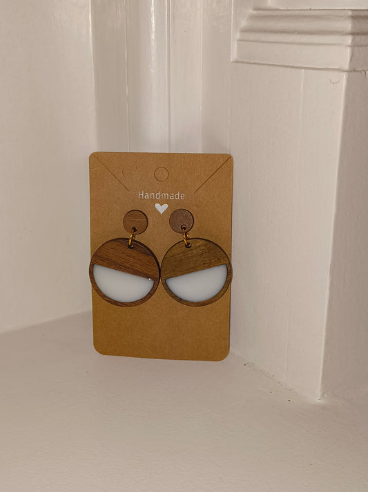 Wooden Dangle Stud Earrings (White) image 0