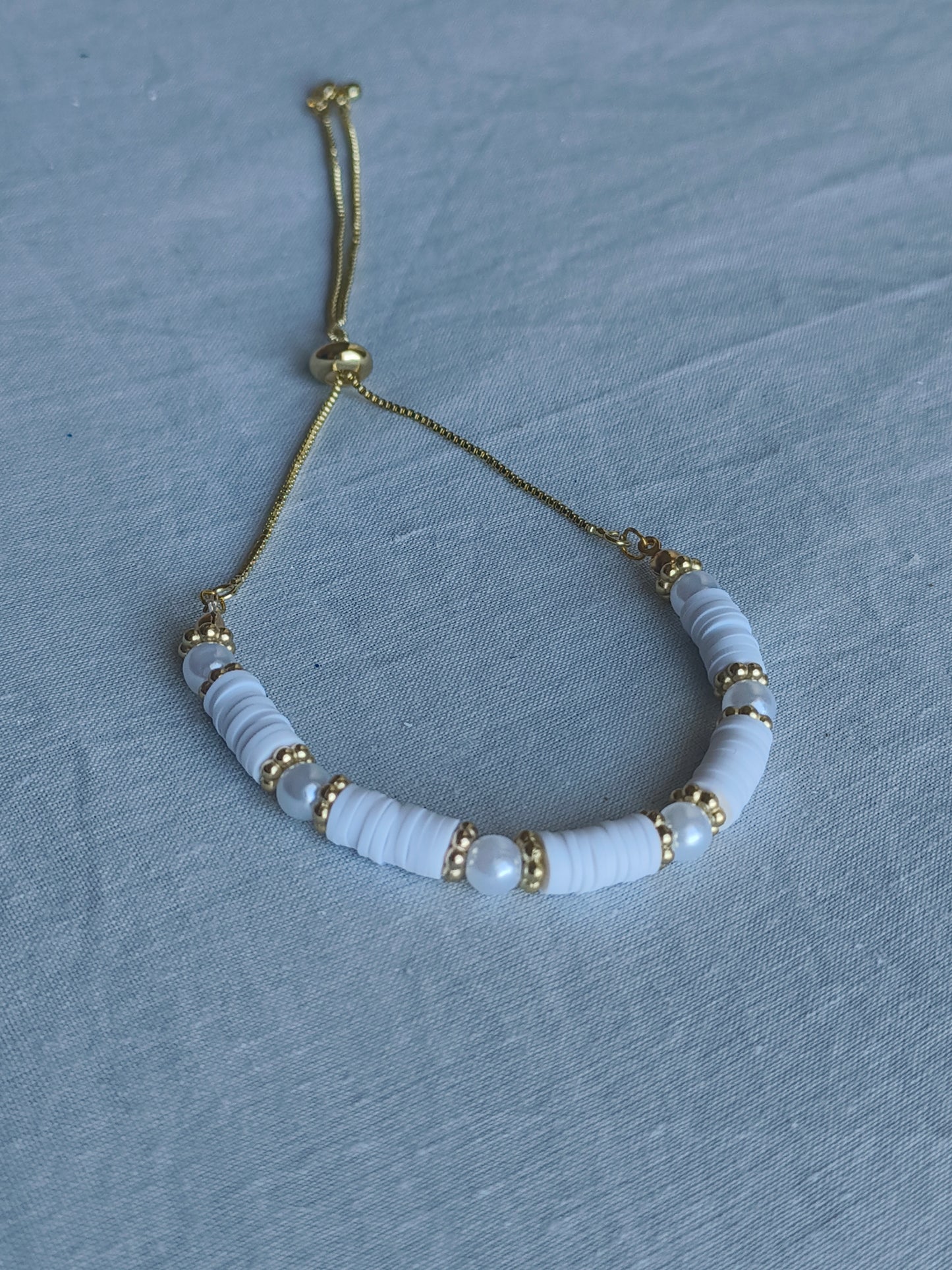 White and Gold Clay bead bracelet  image 0