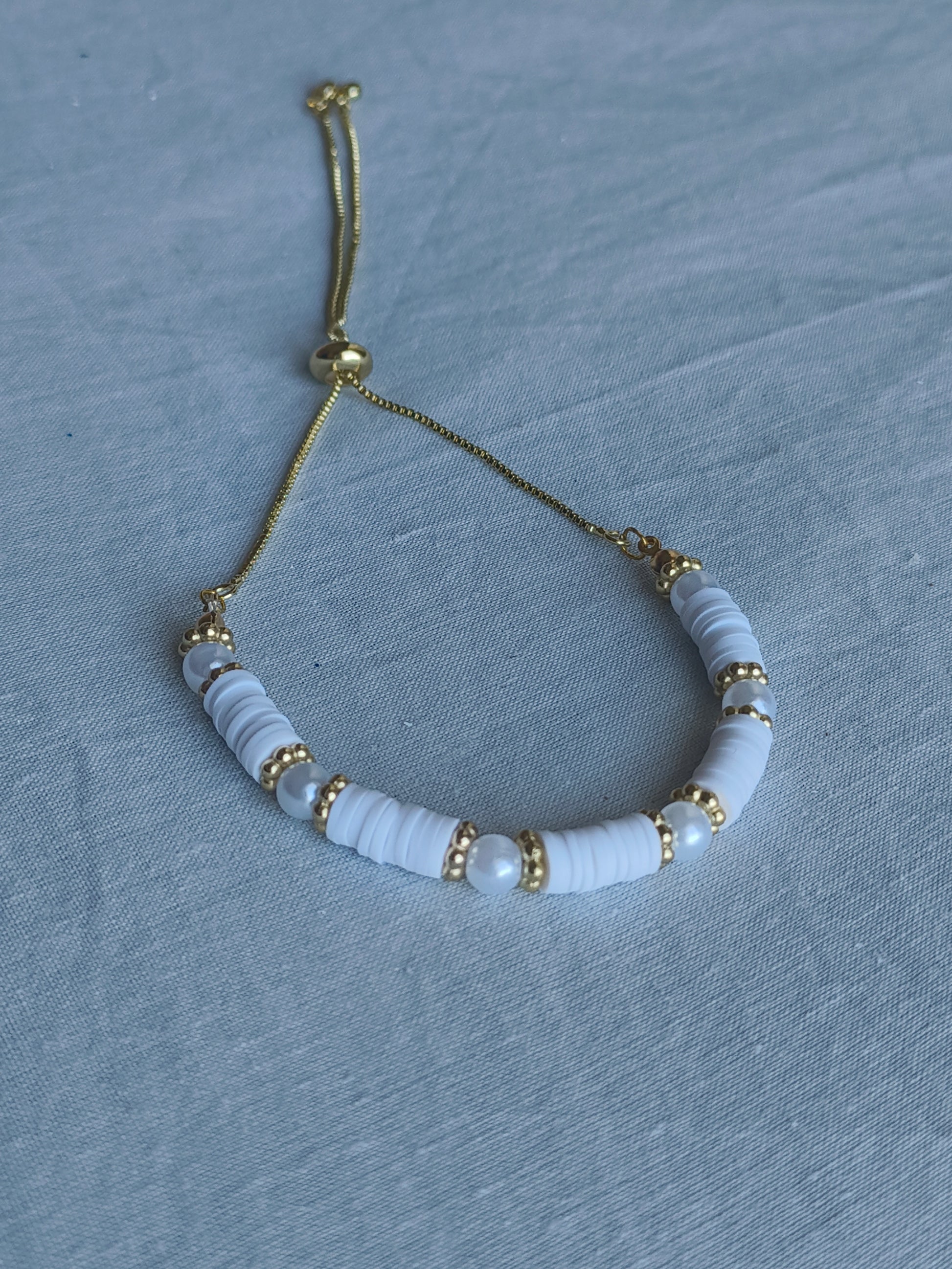 White and Gold Clay bead bracelet  image 0