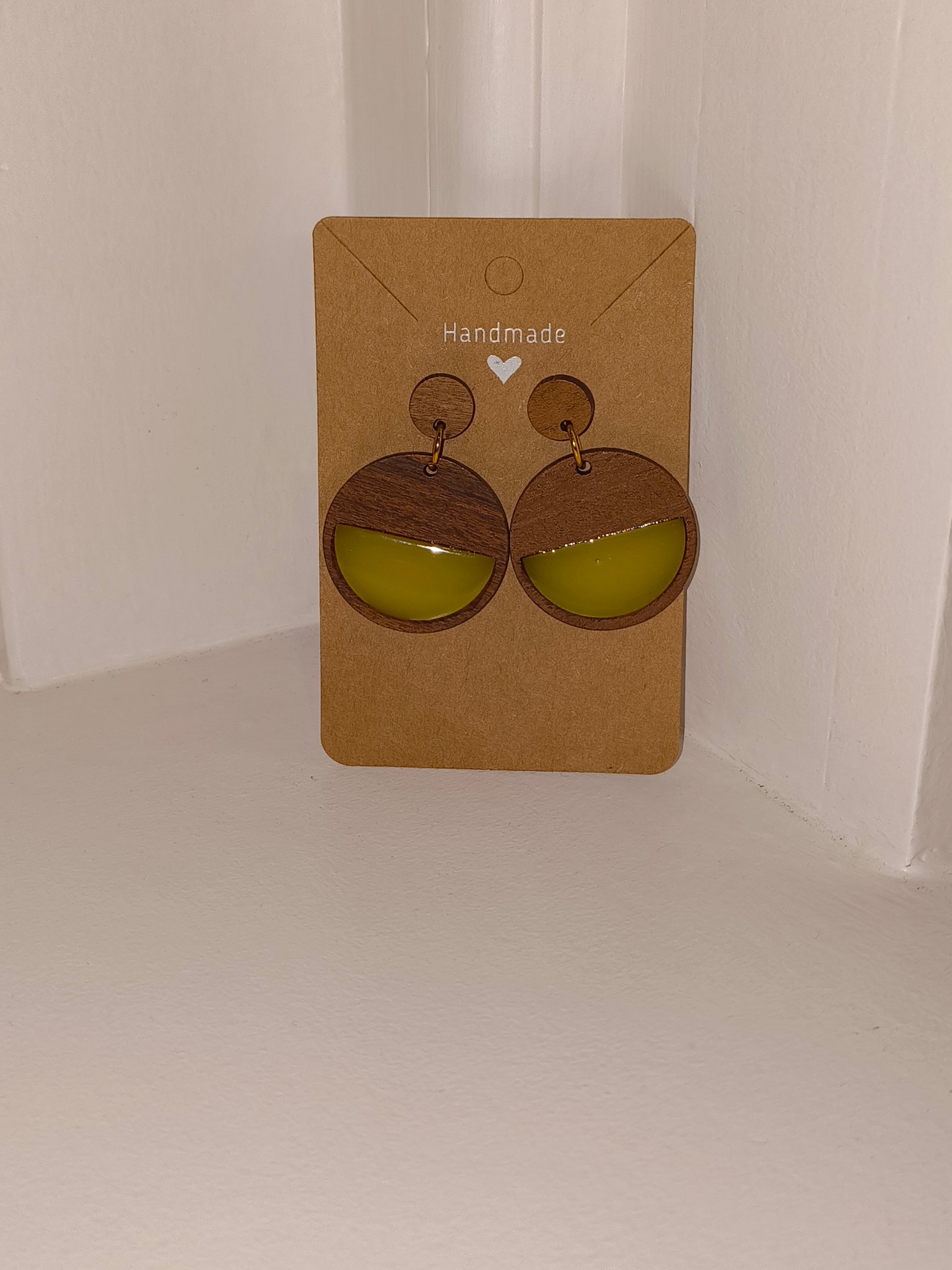 Wooden Dangle Stud Earrings (Yellow) image 1