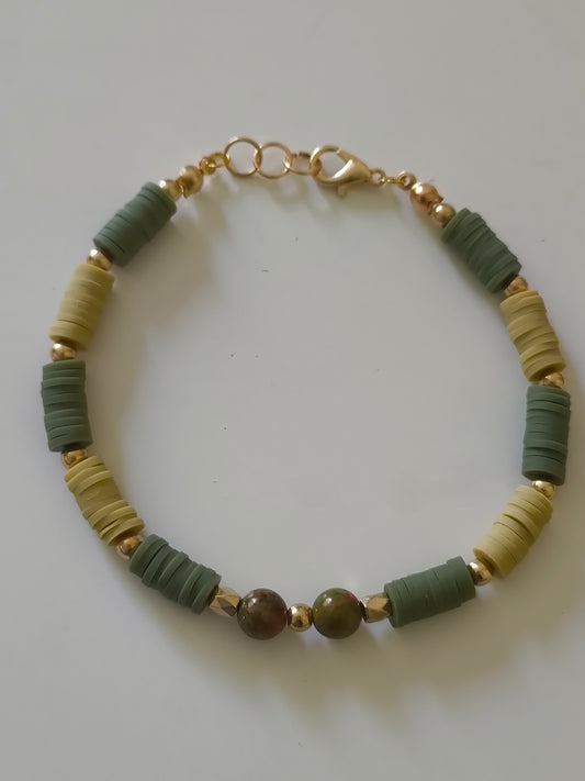 Jungle Whispers – Unakite & Clay Bracelet