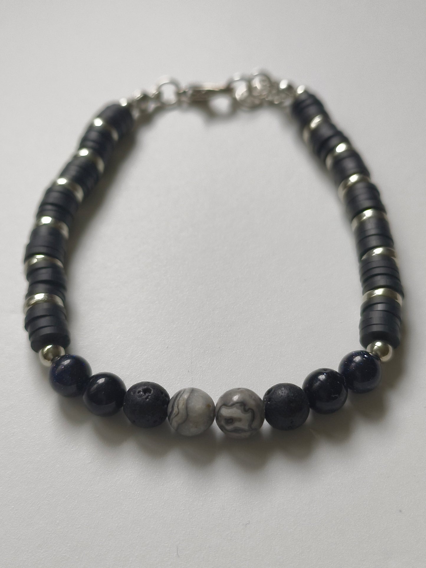 Midnight Path –  Map Jasper, Lava Stone & Black Sandstone Bracelet