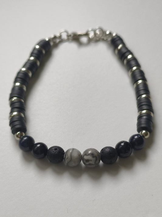 Midnight Path –  Map Jasper, Lava Stone & Black Sandstone Bracelet