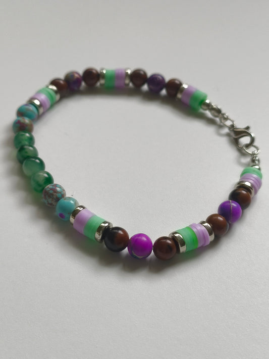 Enchanted Grove - Malachite, Purple Sea Sediment Jasper and Green Chalcedony Bracelet