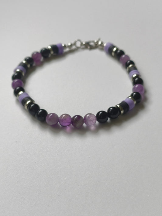 Shadow Bloom – Amethyst & Obsidian Bracelet