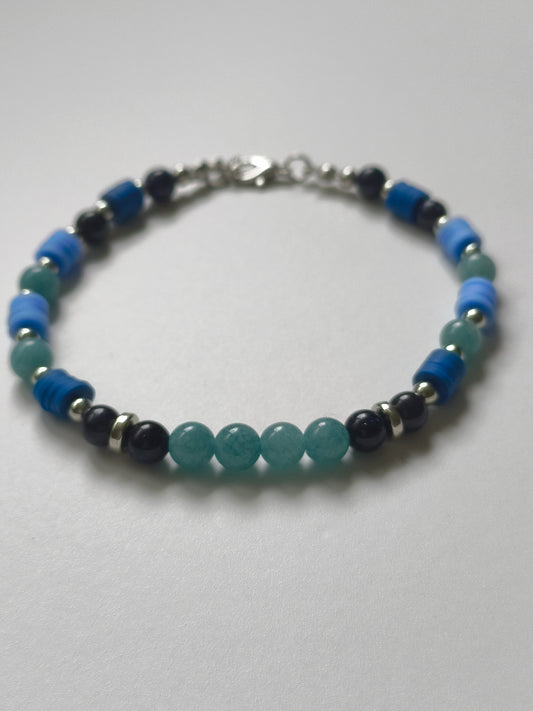 Ocean Mirage - Aquamarine & Black Sandstone Bracelet