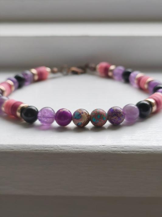 Velvet Eclipse - Sea Sediment Jasper, Amethyst and Obsidian Bracelet