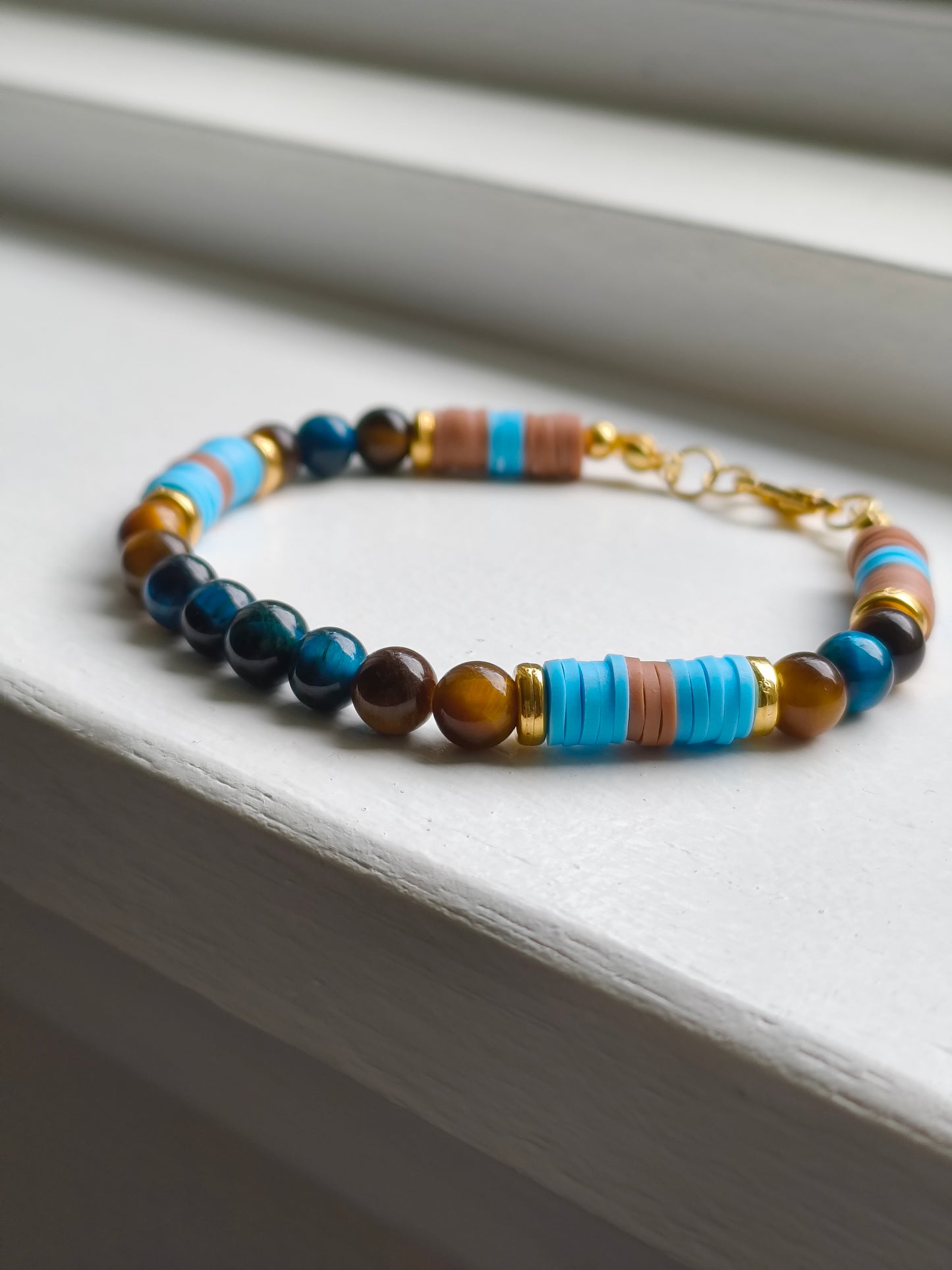 Sun kissed Horizon - Lake Blue Tigers Eye & Yellow Tigers Eye Beaded Bracelet