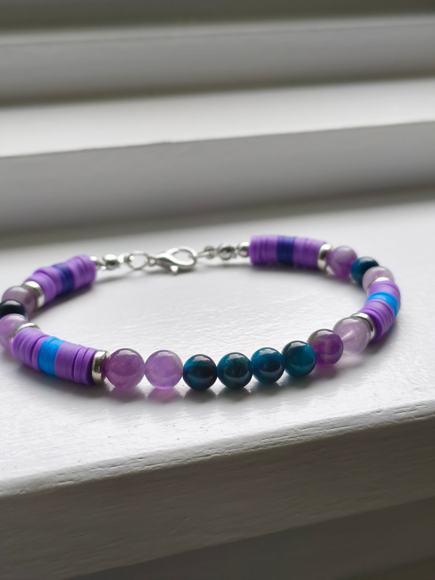 Celestial Current - Lake Blue Tiger eye & Amethyst Beaded Bracelet