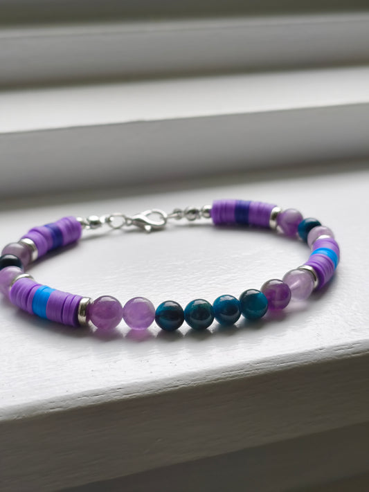 Celestial Current - Lake Blue Tiger eye & Amethyst Beaded Bracelet