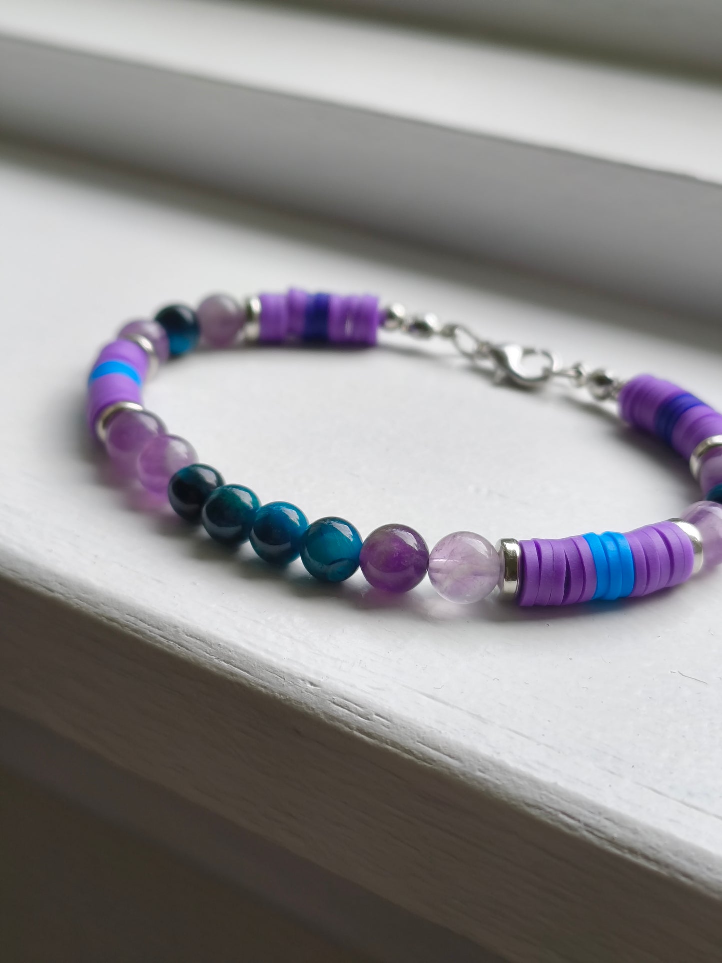 Celestial Current - Lake Blue Tiger eye & Amethyst Beaded Bracelet