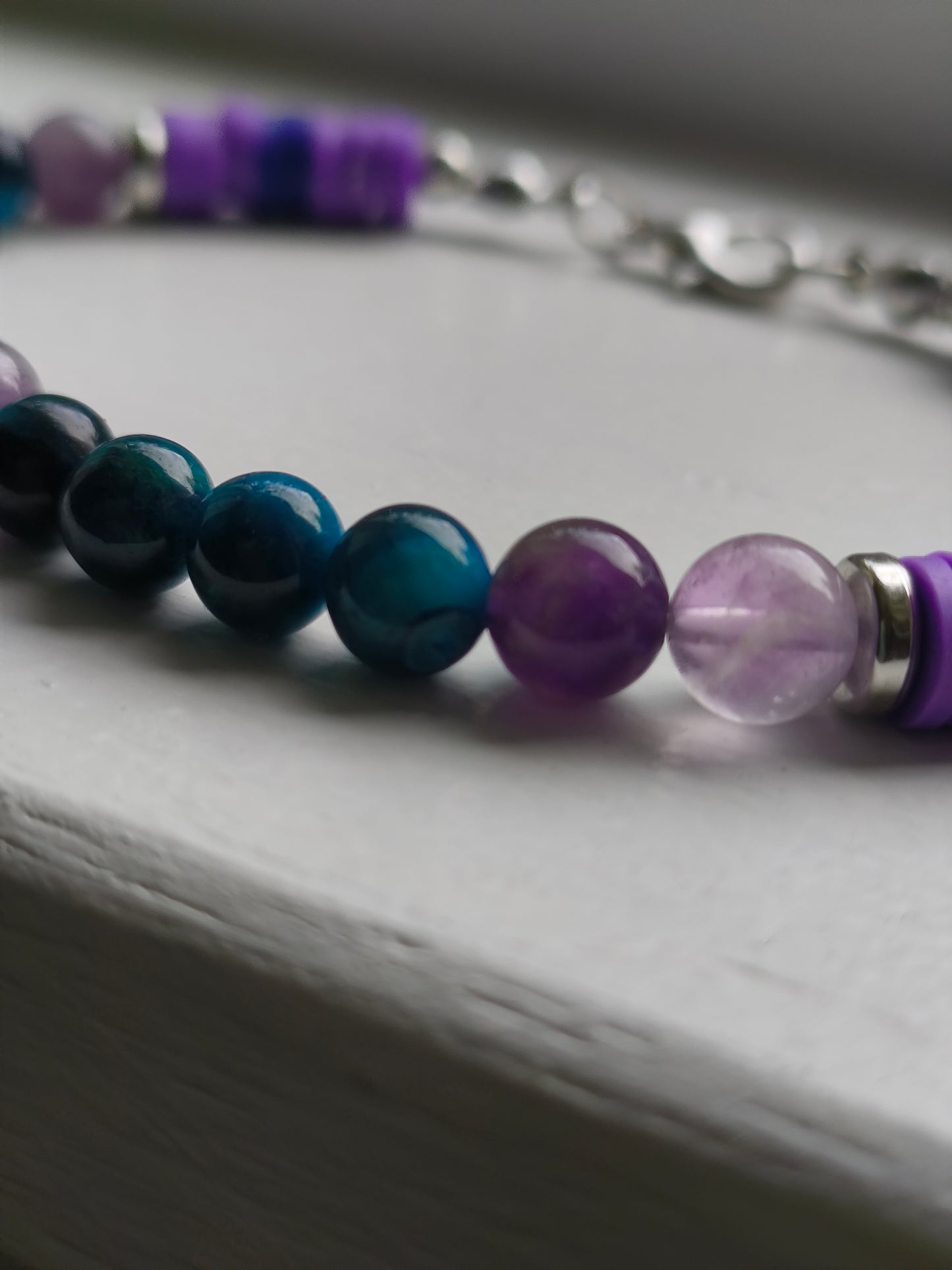 Celestial Current - Lake Blue Tiger eye & Amethyst Beaded Bracelet