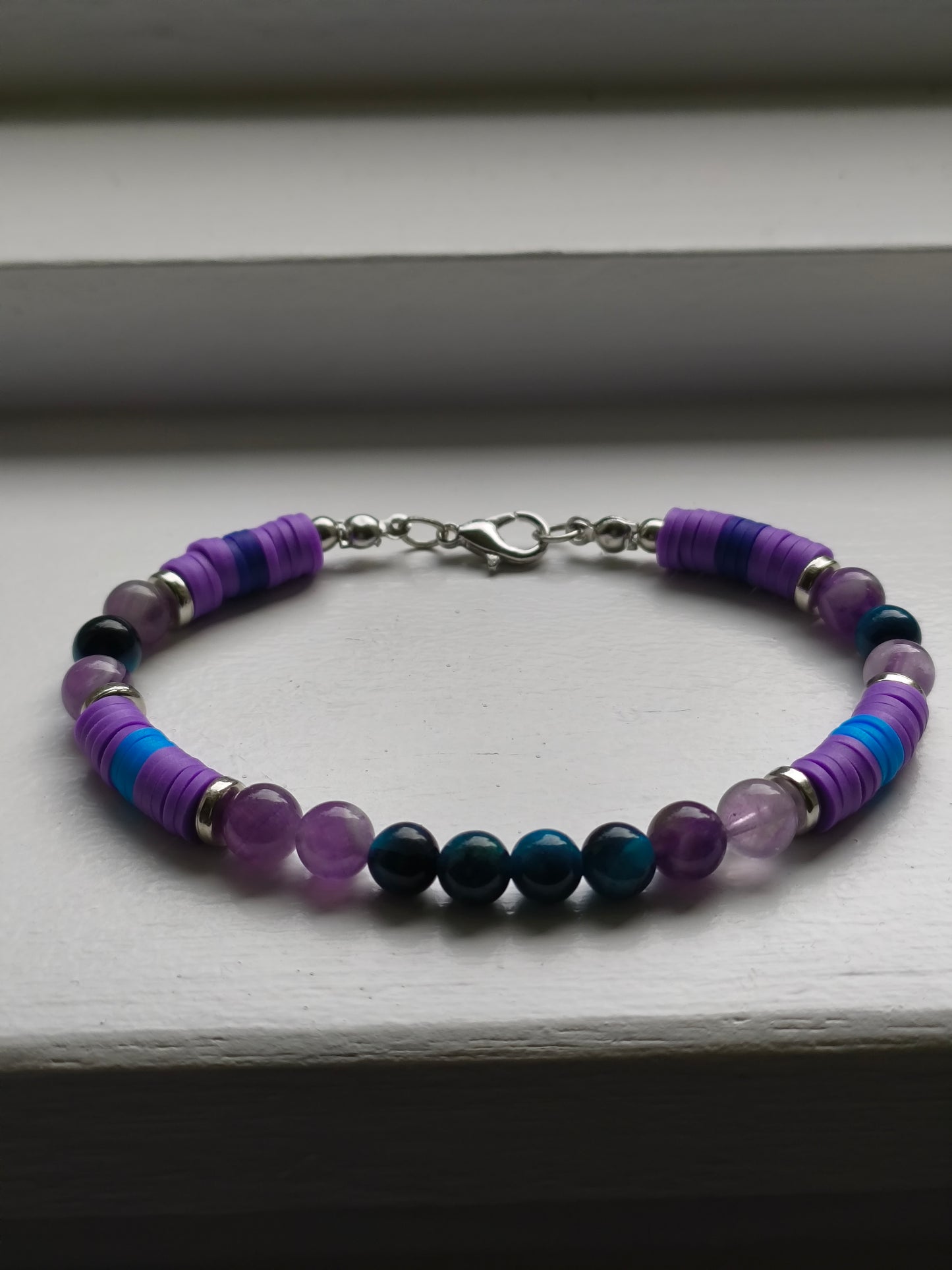 Celestial Current - Lake Blue Tiger eye & Amethyst Beaded Bracelet