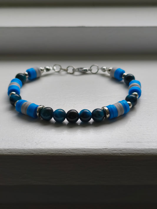 Moonlit Depths - Lake Blue Tigers Eye Beaded Bracelet