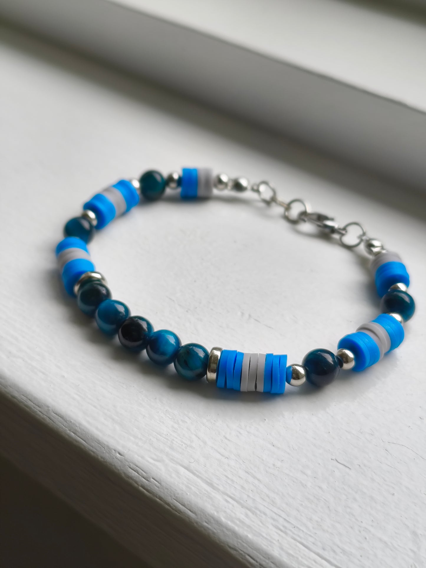 Moonlit Depths - Lake Blue Tigers Eye Beaded Bracelet