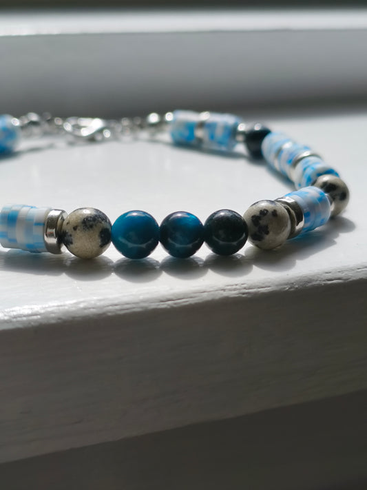 Tidal Trek - Lake Blue Tigers Eye & Dalmatian Jasper Bracelet