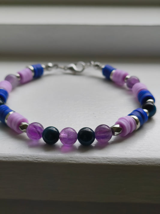 Ocean Twilight - Lake Blue Tigers Eye & Amethyst Bracelet
