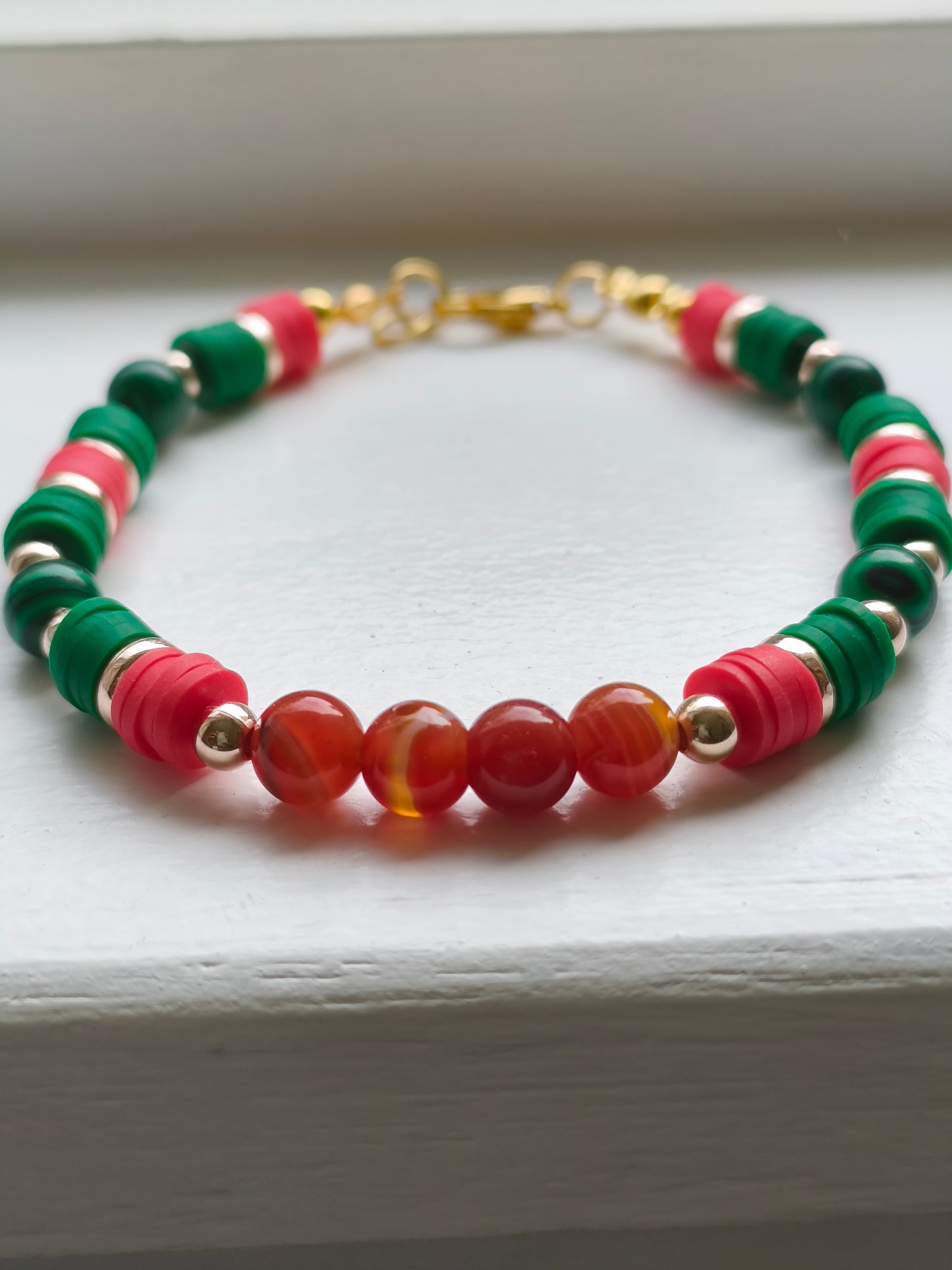 Forest Ember - Malachite & Red Agate Bracelet