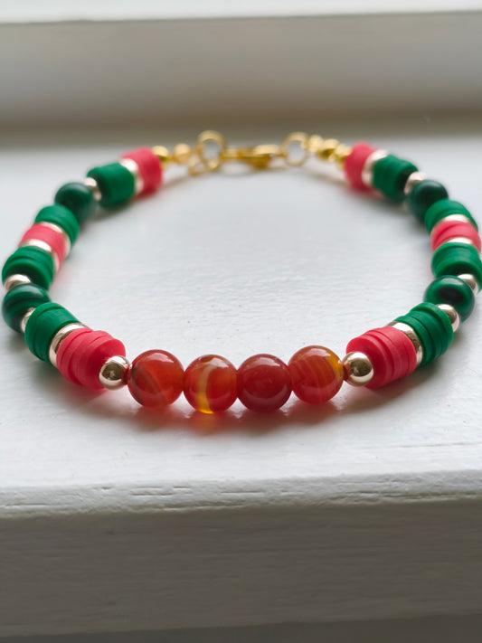 Forest Ember - Malachite & Red Agate Bracelet