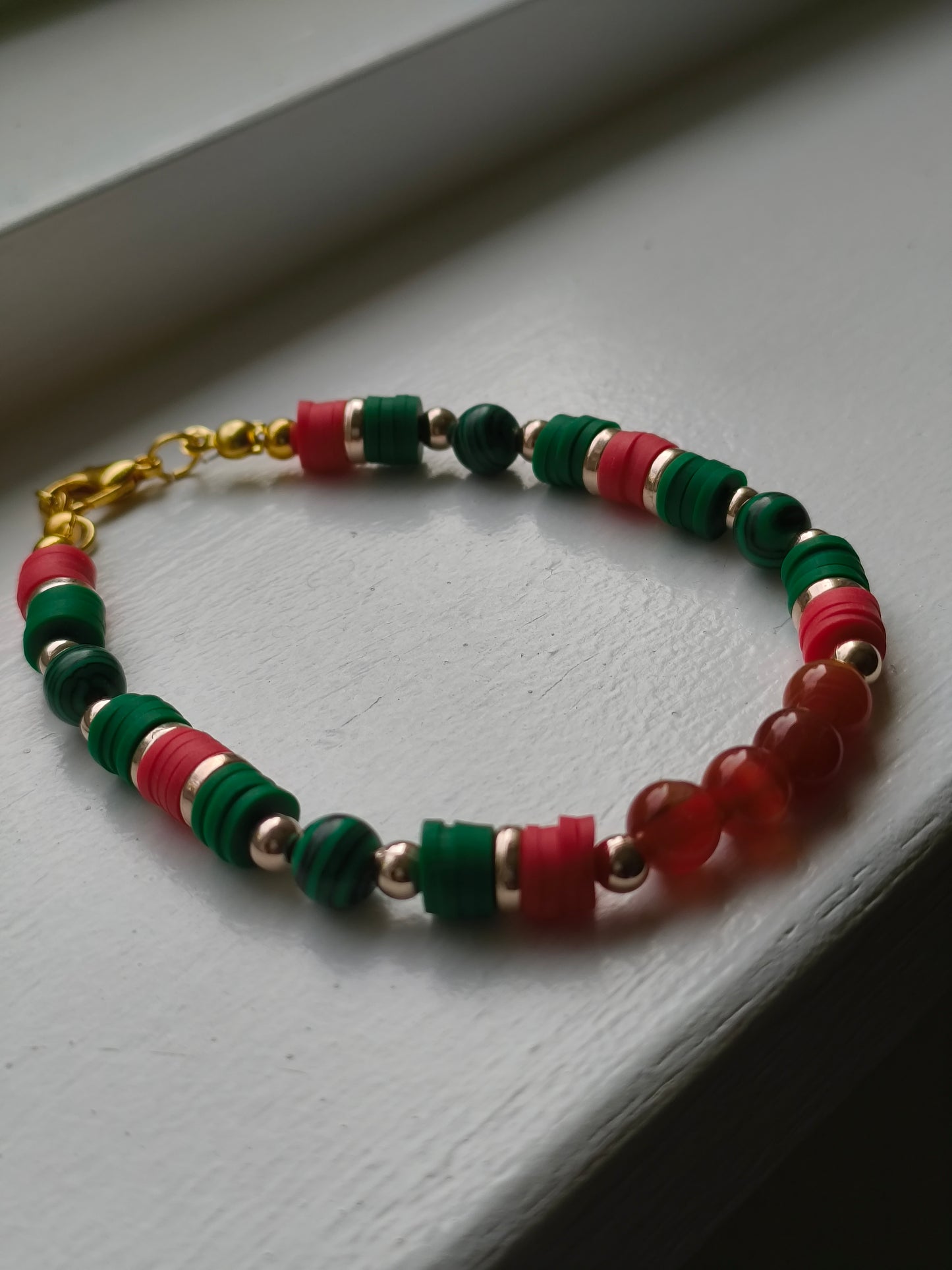 Forest Ember - Malachite & Red Agate Bracelet