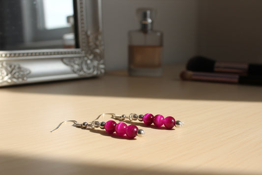 Blush Strength - Pink Tigers Eye Dangle Earrings