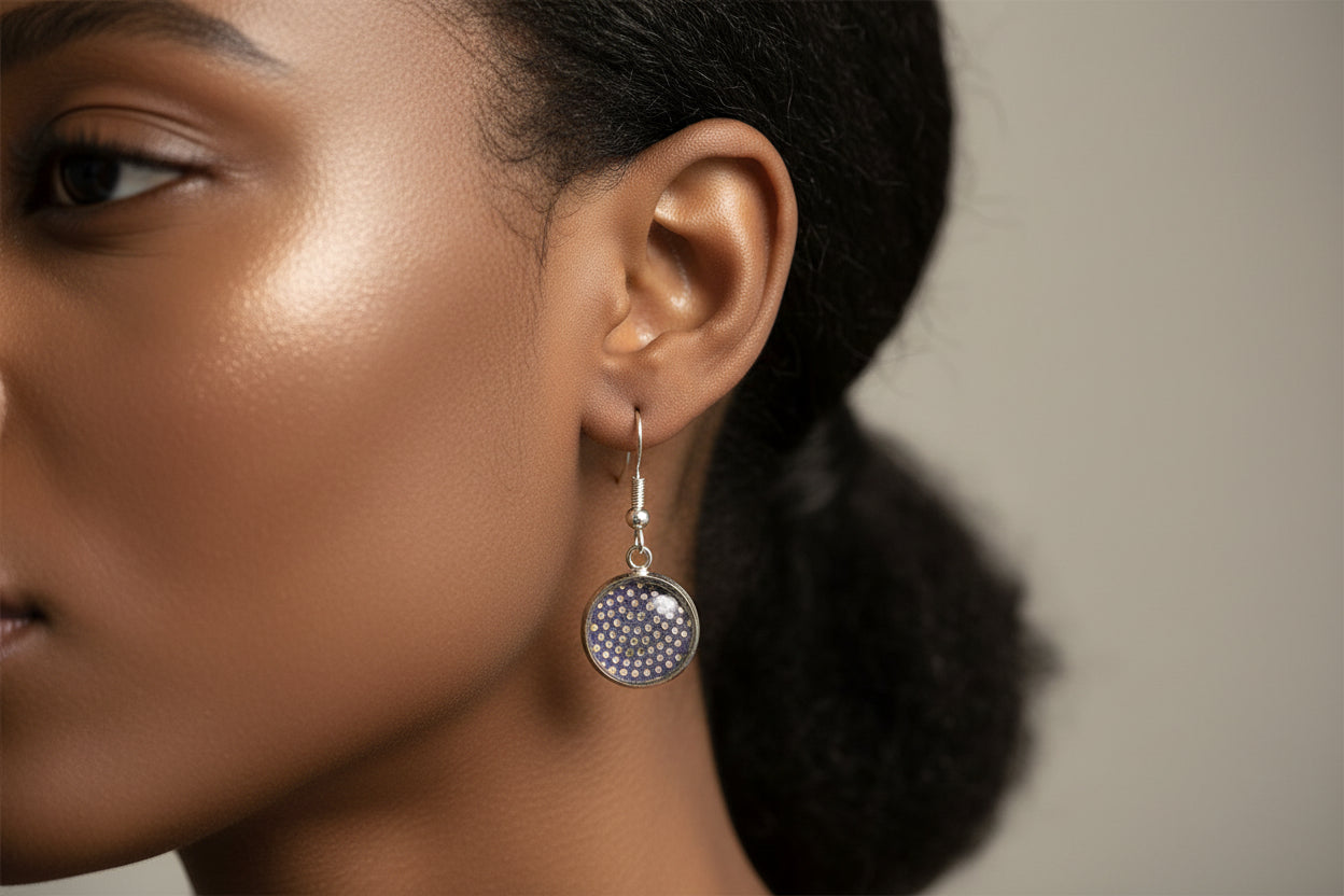 Purple and Gold Dots Earrings