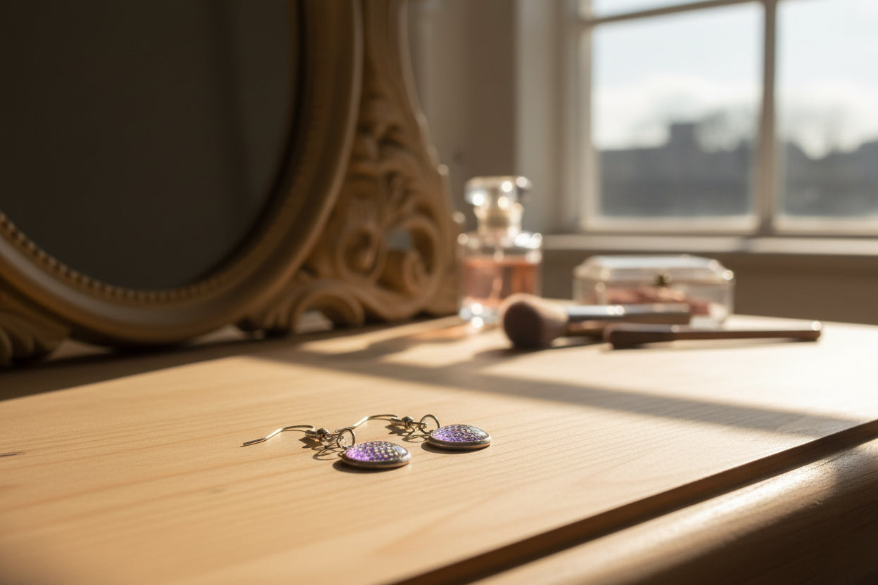 Purple and Gold Dots Earrings