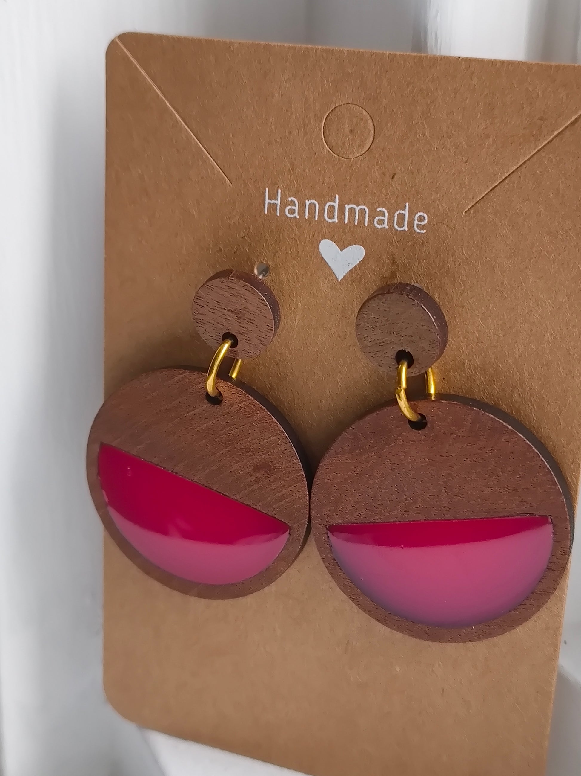 Wooden Dangle Stud Earrings (Red) image 2