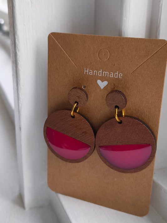 Wooden Dangle Stud Earrings (Red) image 0